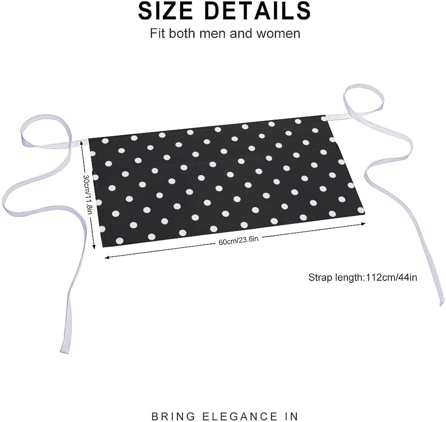 Delantales de cintura con patrón simple de lunares en blanco y negro con 3 bolsillos, para camarera, chef, medio delantal para mujeres, hombres,