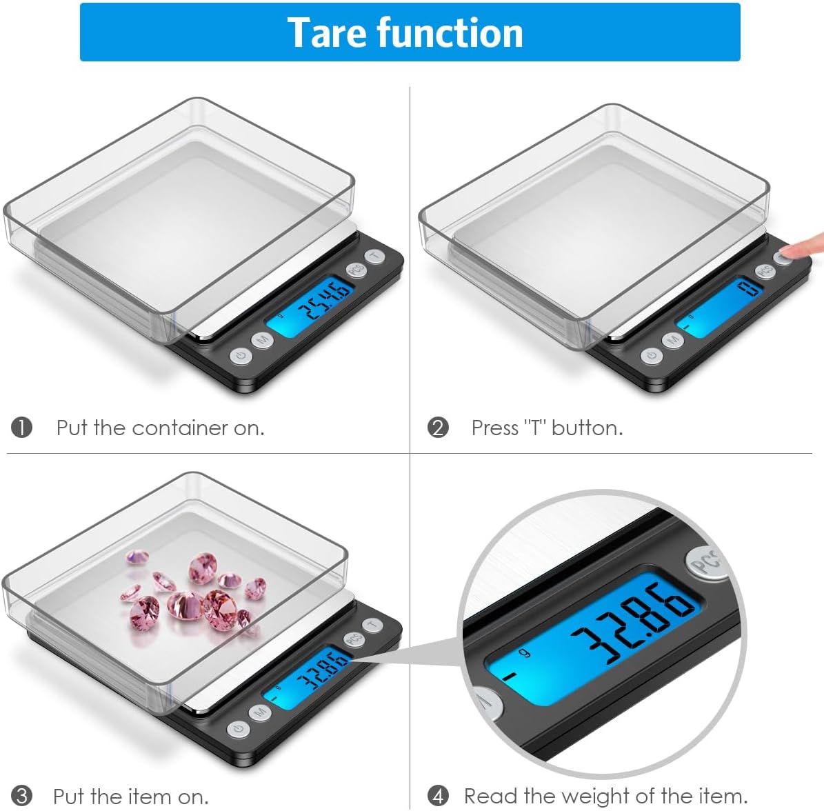 Báscula digital de cocina, 17.64 oz0.00 oz, báscula de joyería de bolsillo con pantalla LCD retroiluminada, 6 unidades de apagado automático de tara