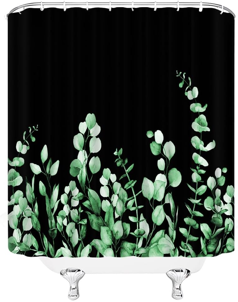 Cortina de ducha con diseño de hojas botánicas verdes, acuarela, eucalipto, plantas estéticas, decoración de baño, con ganchos, 70 pulgadas de ancho