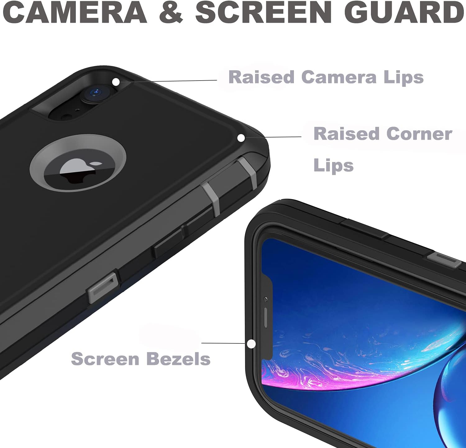 Funda para iPhone XR con 2 protectores de pantalla, resistente a los golpes, a prueba de caídas, a prueba de polvo, protección militar de 3 capas,