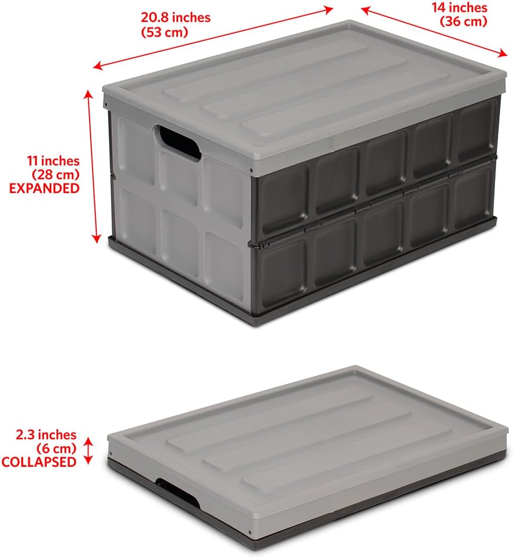 Glad Contenedor de almacenamiento plegable con tapa, caja de plástico plegable de 48 litros para garaje, maletero de coche y organización,
