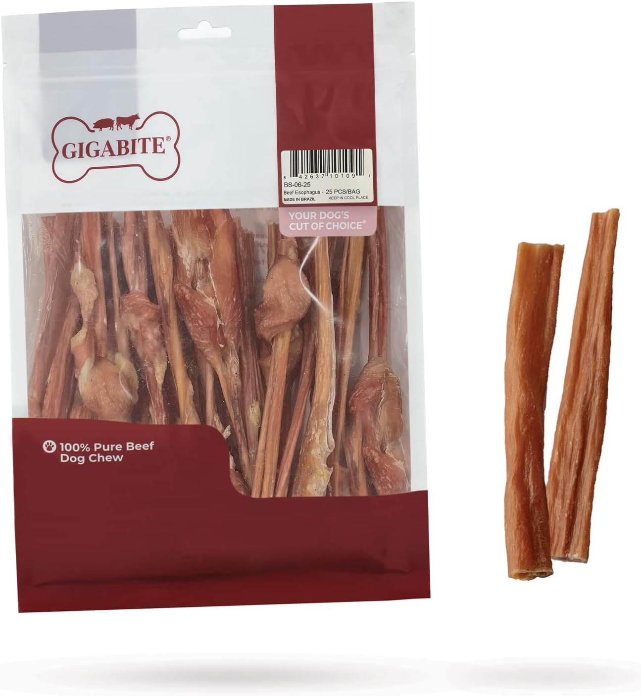 Best Pet Supplies GigaBite – Paquete de 25 palitos de carne de res naturales de 6 pulgadas