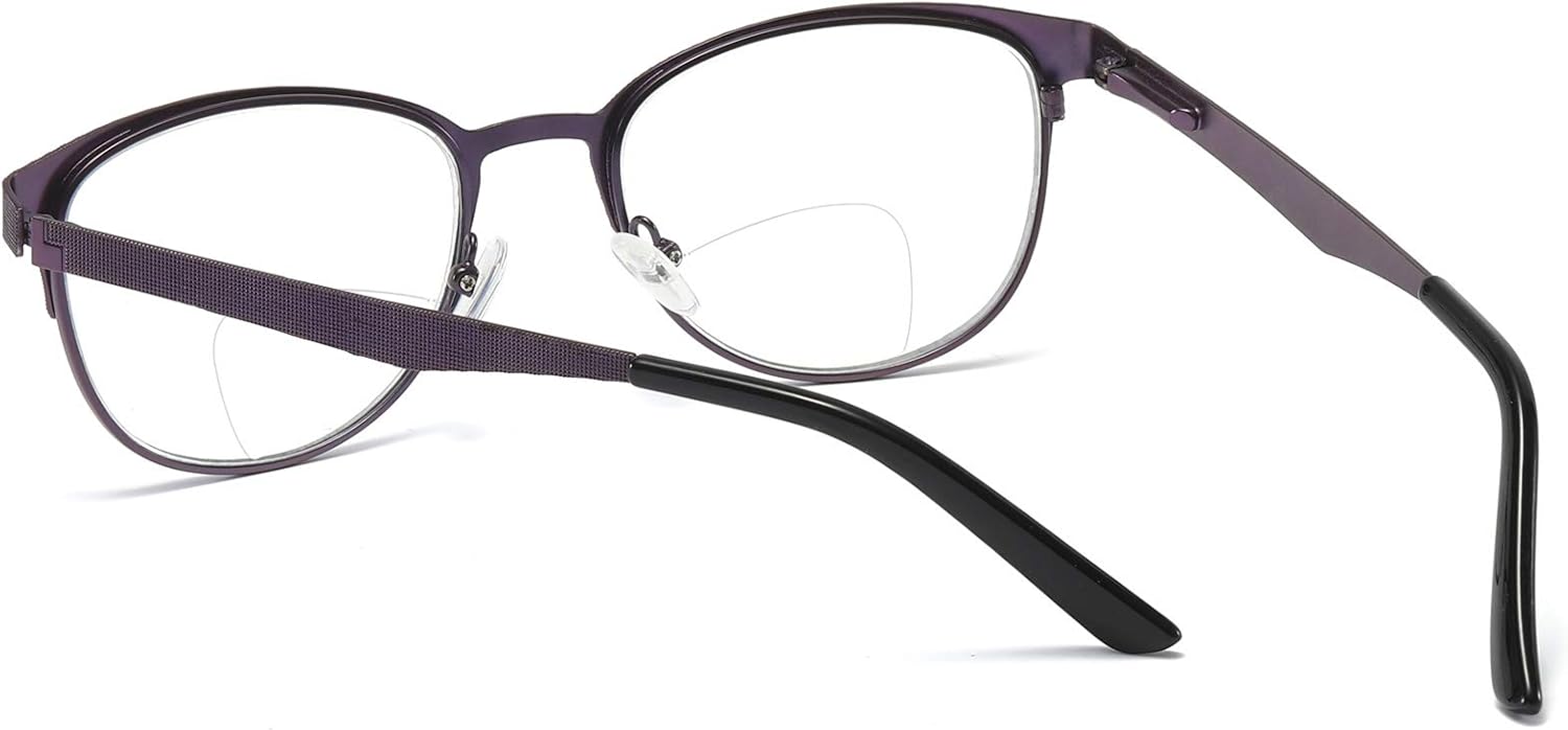 MMOWW Anteojos de lectura bifocales para mujer, con bloqueo de luz azul, color morado (morado y negro, 1.00)