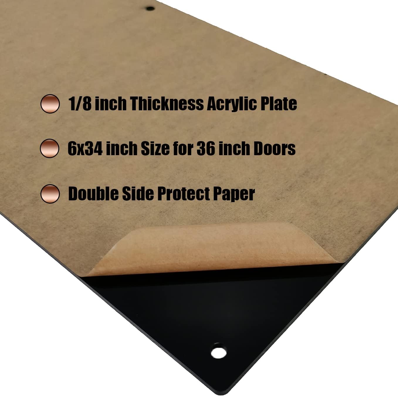 GALOFAY Placa de puerta de 10 x 34 pulgadas, protector de placas decorativas de acrílico negro mate para puertas delanteras de 36 pulgadas, grosor