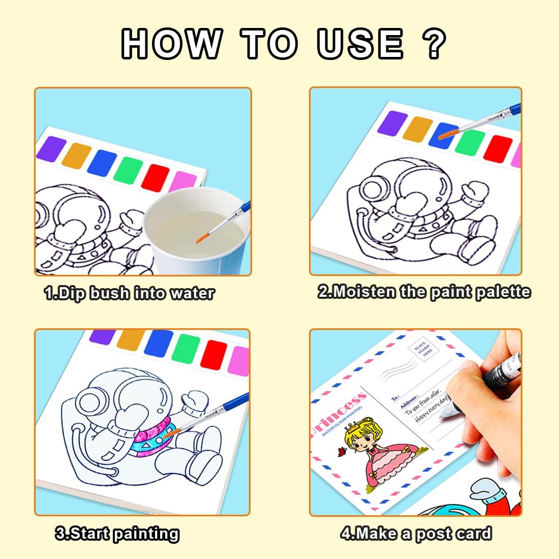 YXOTJHS Juegos de pintura de acuarela para niños, pintura grande con libros de agua, libros de acuarela para colorear para niños de 4 a 8 años,