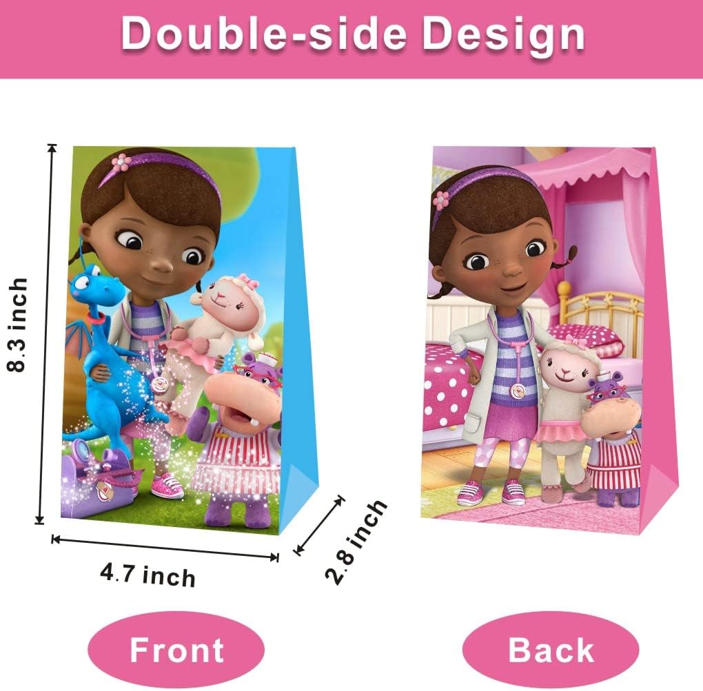 12 bolsas de regalo de fiesta de Doc, bolsas de regalo, suministros de fiesta de cumpleaños de McStuffins para decoraciones de cumpleaños de niñas