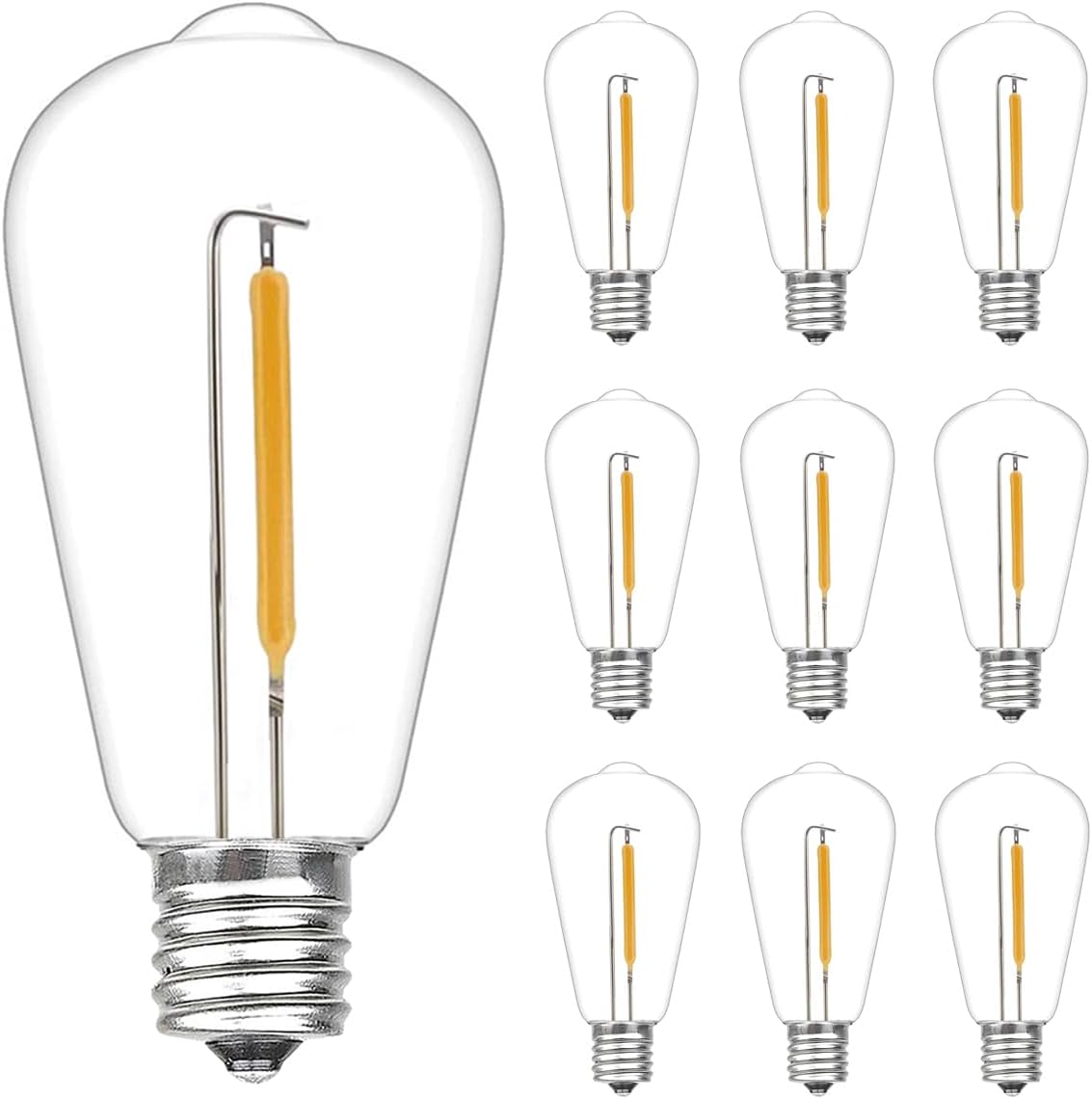 Paquete de 10 bombillas LED Edison, bombillas de repuesto regulables inastillables de 0.6 W, bombillas ST40 de plástico transparente para tira de