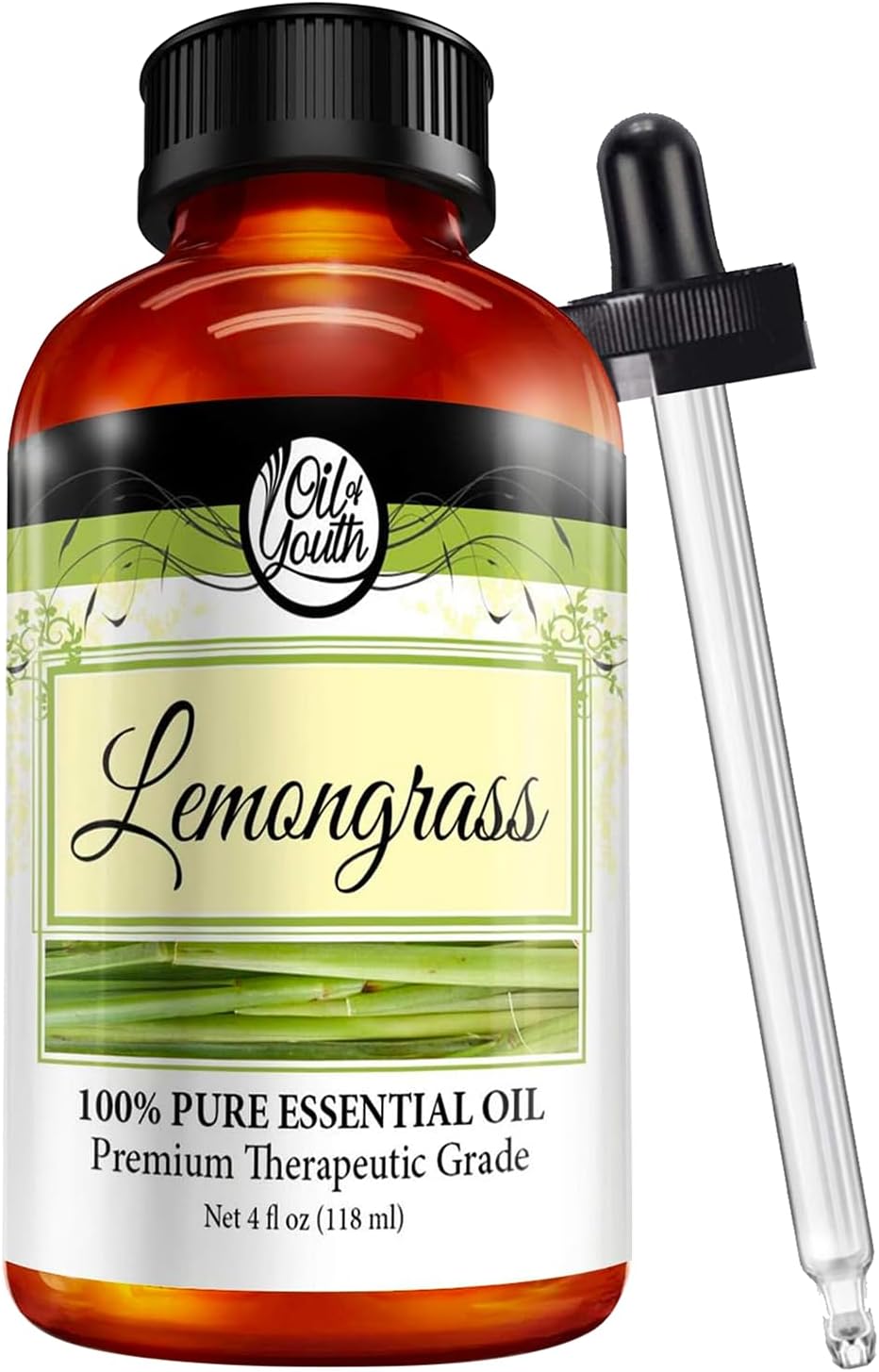 Oil of Youth Aceite esencial de hierba de limón – Grado terapéutico para aromaterapia, difusor, cabello, piel – Gotero – 4 fl oz