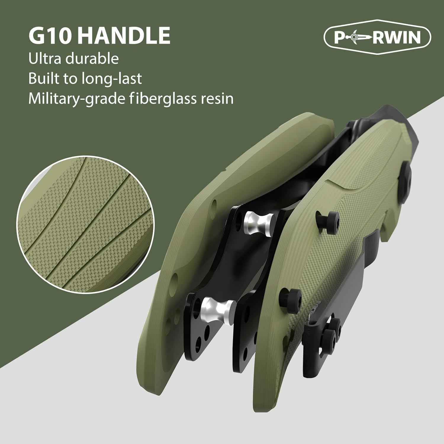 PERWIN Cuchillo de bolsillo  Cuchillo plegable con clip de bolsillo, cuchillo EDC para hombres, hoja D2 G10, regalo para hombres, marido, niño,
