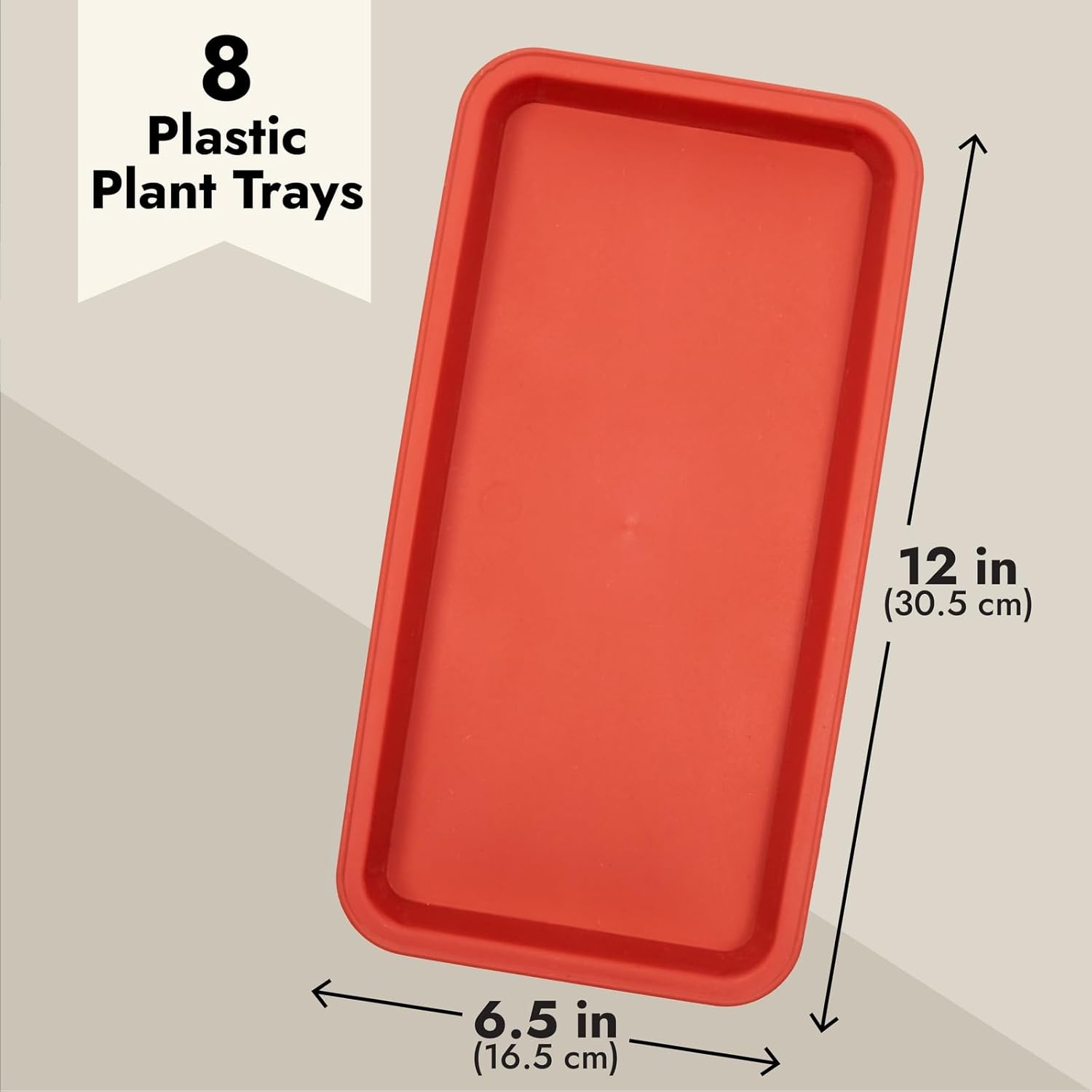 Juvale Paquete de 8 bandejas de plástico para goteo, macetas, ollas, bandejas rectangulares para interiores y exteriores (rojo terracota, 6.5 x 12