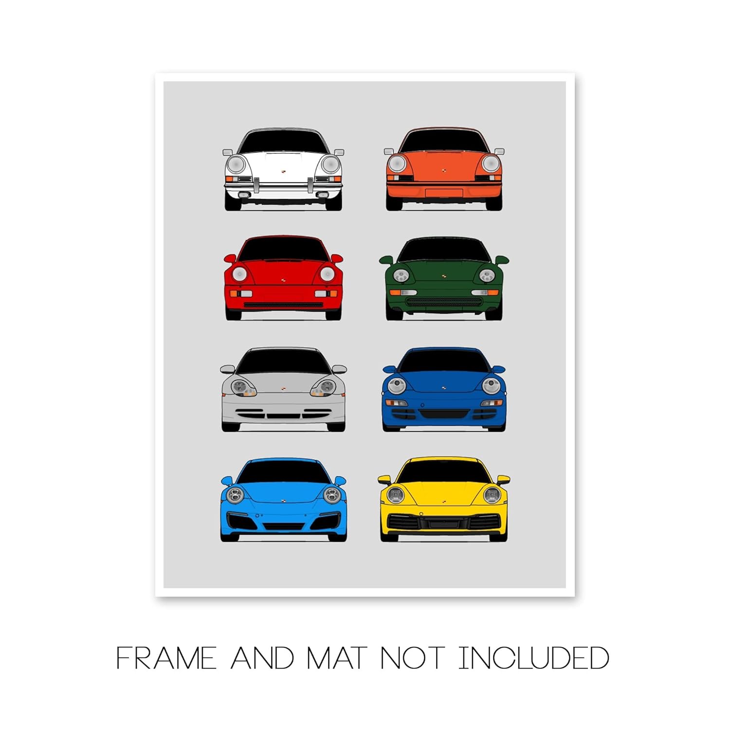 Porsche 911 Generations Inspired Car Poster – Handmade Print of 901, G Series, 964, 993, 996, 997, 991, 992 – Multi, 24×36″ Metallic Print