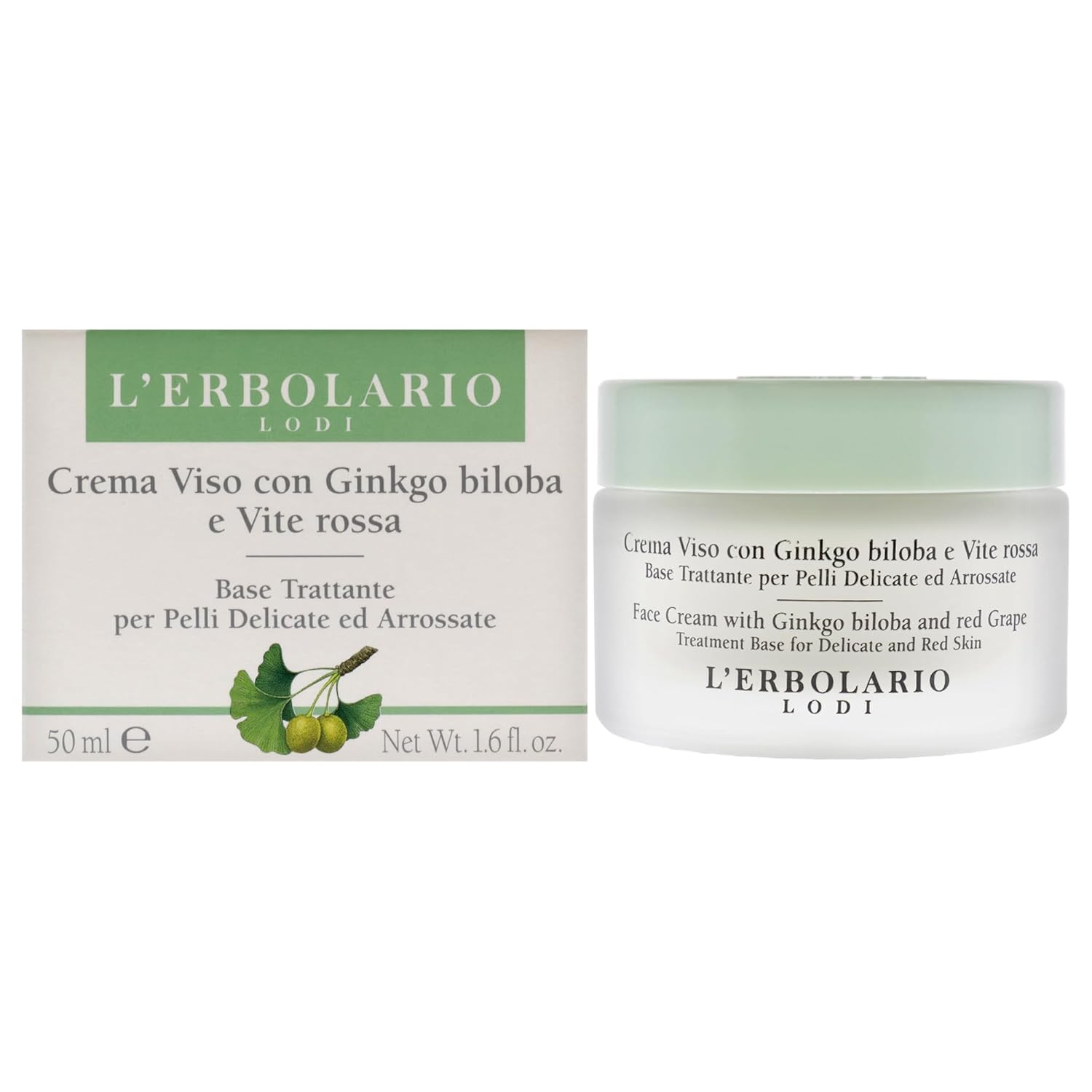 L’Erbolario Crema facial con ginkgo biloba y uva roja – Ayuda a cubrir imperfecciones – Deja la piel suave y lisa con un tono uniforme – Adecuado