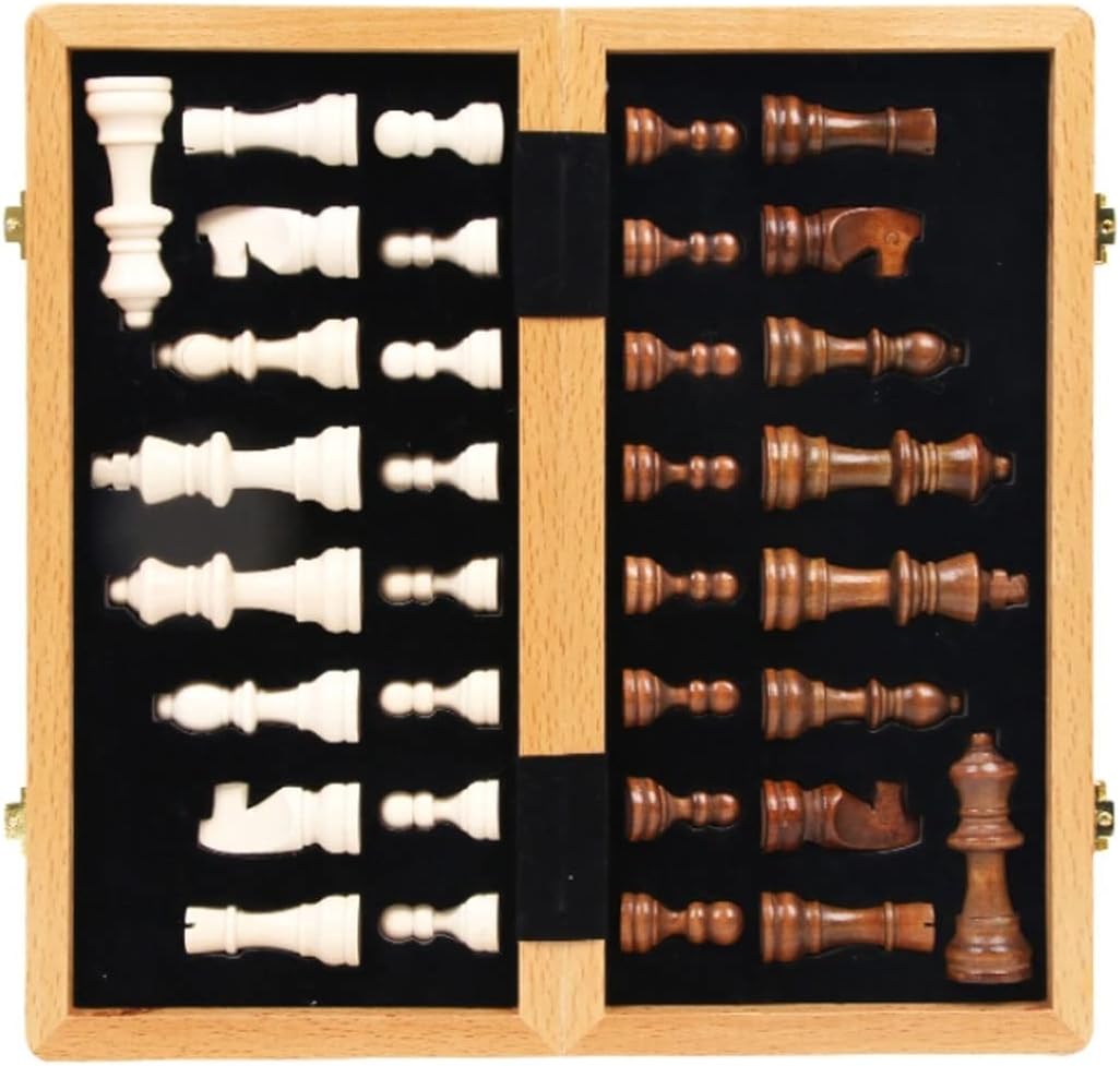 ROLTIN Juego de ajedrez plegable de madera magnético con 2 reinas adicionales, tablero de juego hecho a mano interior para almacenamiento para