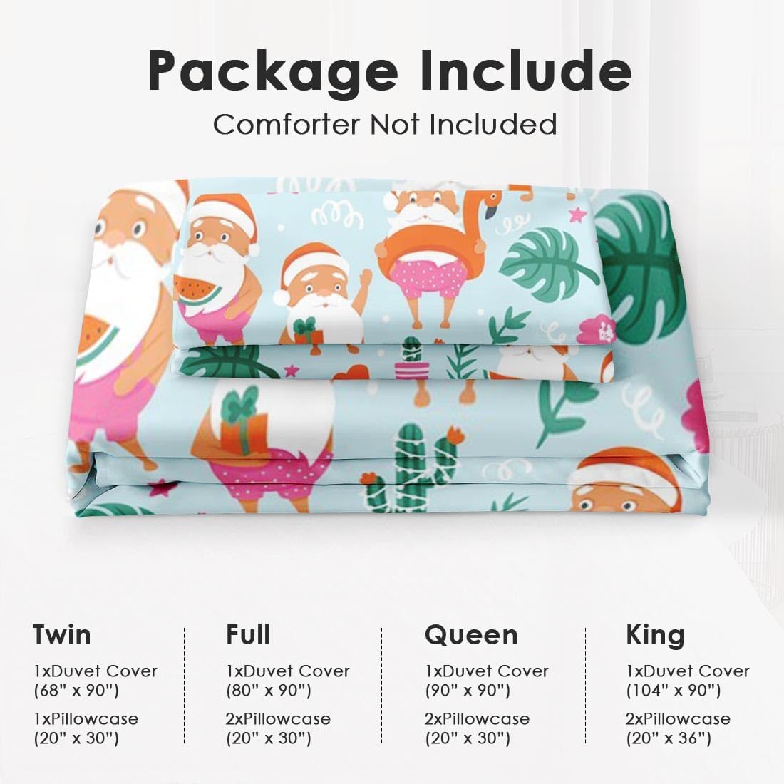 Juego de funda de edredón, diseño tropical de Papá Noel de Navidad para niños y adultos, decoración de dormitorio, juego de funda de edredón con