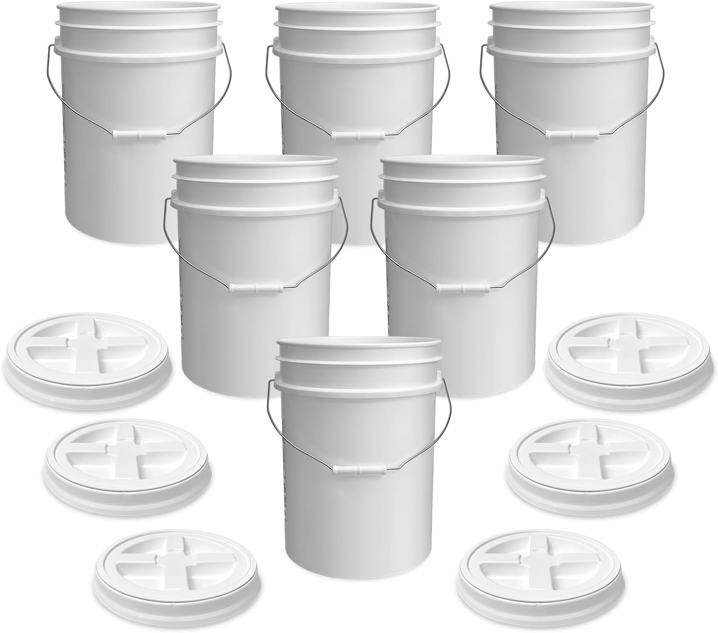 Cubo blanco de 5 galones con tapa hermética con sello gamma blanco (6 unidades), almacenamiento de grado alimenticio, plástico HPDE premium, sin
