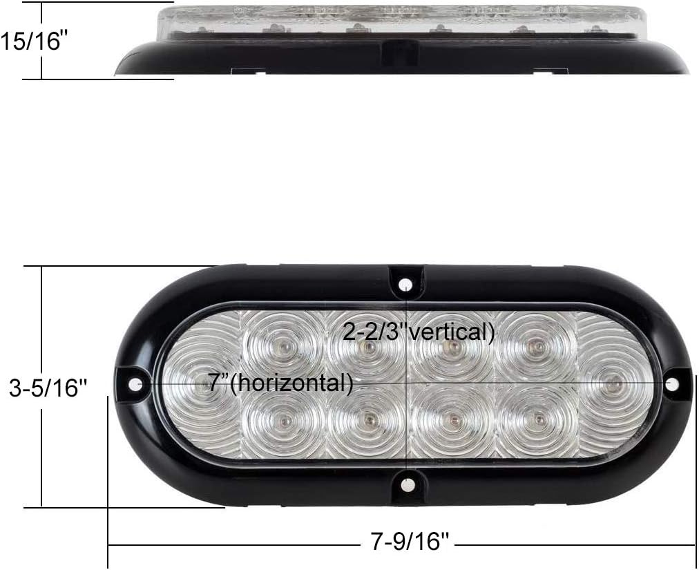 Partsam 2 x 6 luces LED ovaladas blancas para remolque, 10 luces LED transparentes oblongas para remolque, camión, luz de respaldo inversa, montaje