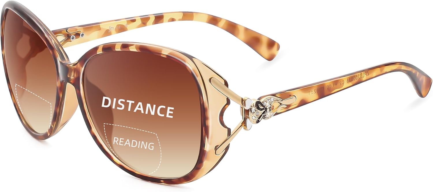 JM Lentes de sol bifocales de lectura para mujer, de gran tamaño, para lectura al aire libre, protección UV400