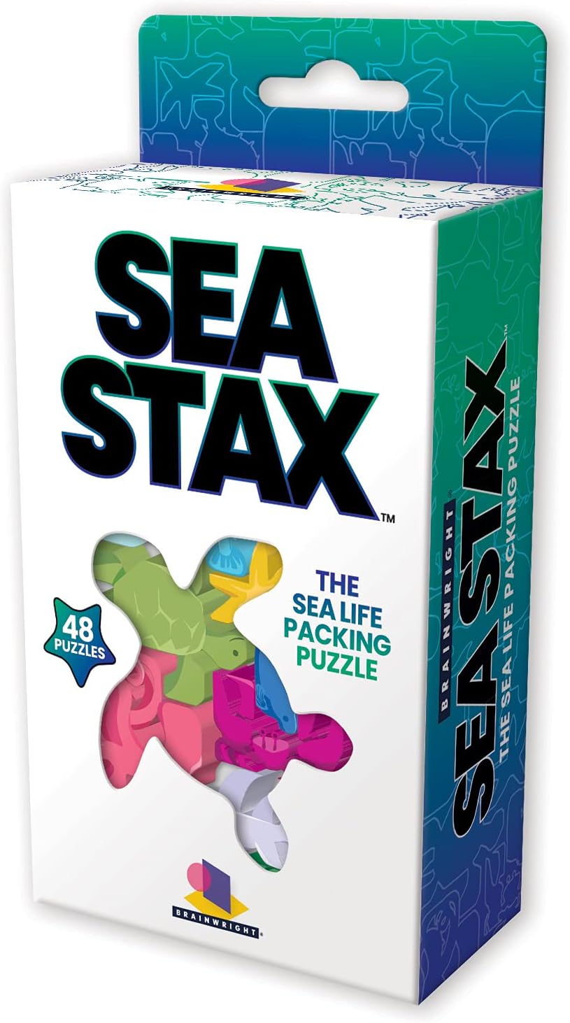 Brainwright – Sea STAX – El juego de embalaje de rompecabezas de patrón en forma de criatura del mar profundo, juguete de rompecabezas multicolor,