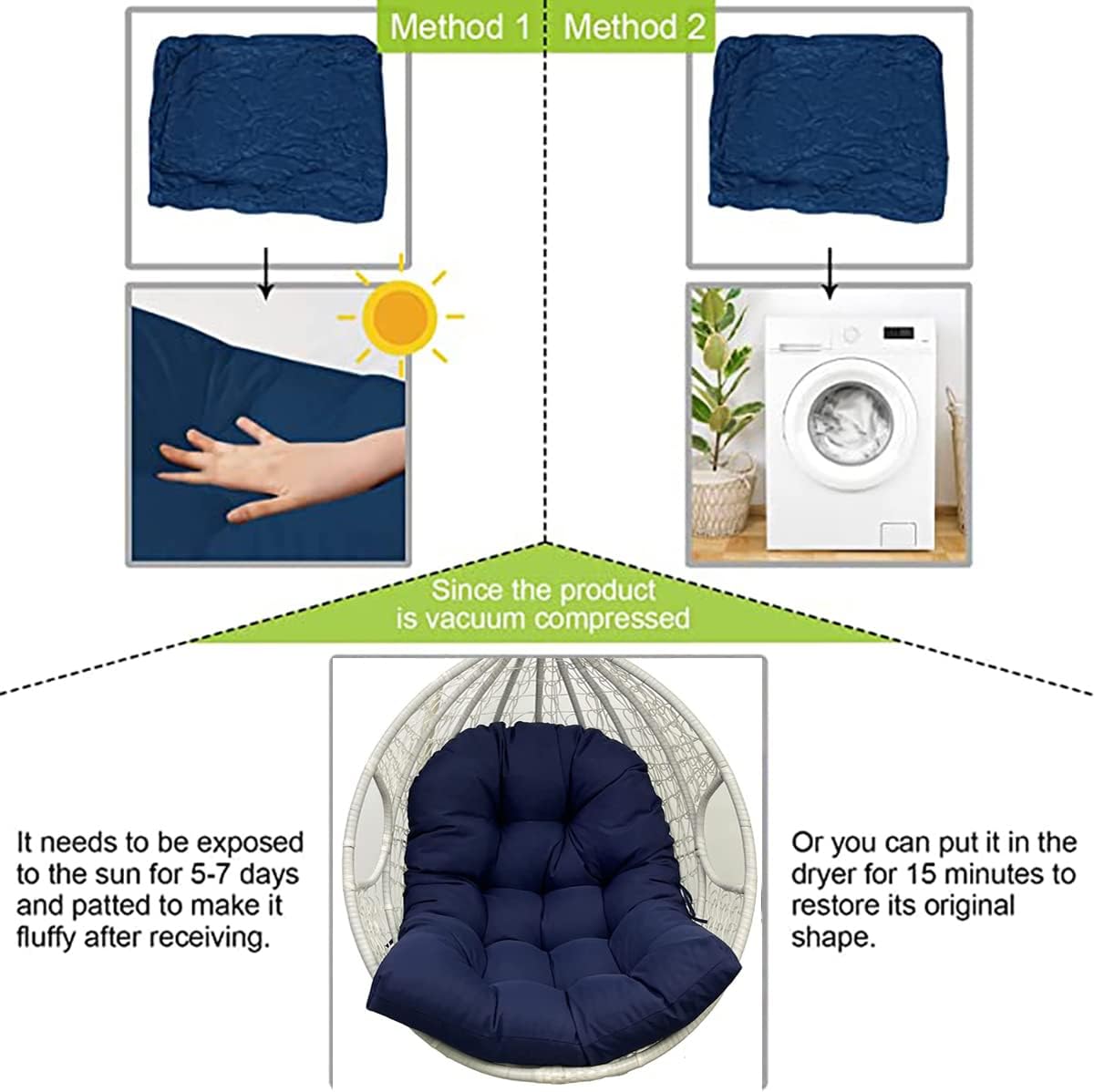 Cojín para silla de huevo de color azul marino, impermeable, para colgar, cojín de asiento para silla de huevo colgante de patio, jardín, para uso