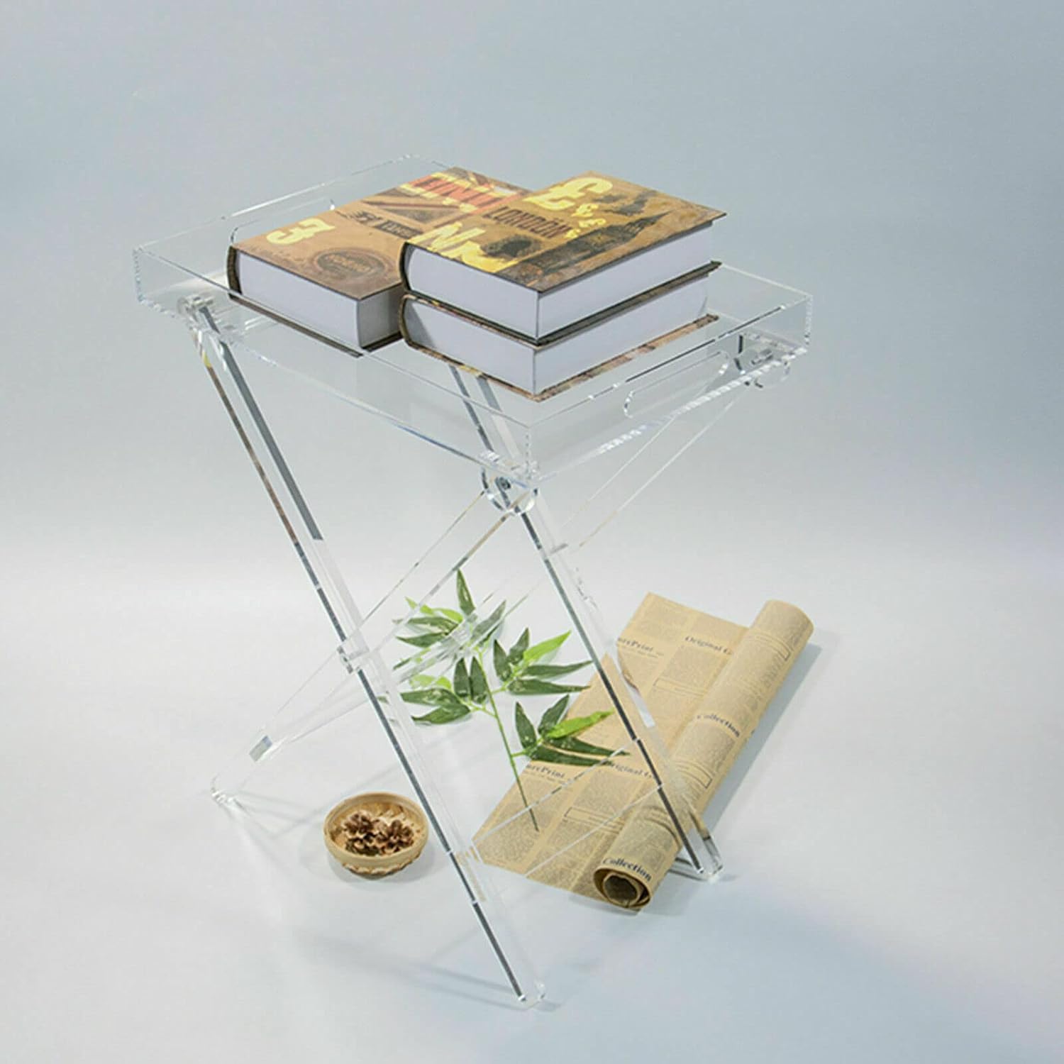 Mesa plegable de acrílico, mesa auxiliar de acrílico transparente, mesita de noche, mesita de noche para dormitorios, sala de estar, cocina, bar,