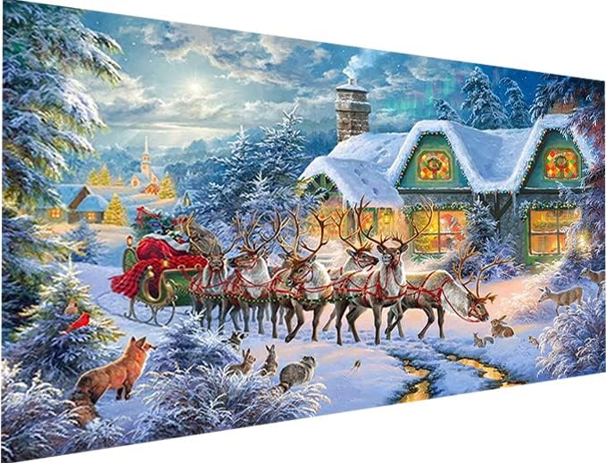 YALKIN Kit de pintura de diamantes grandes de ciervo de Papá Noel para adultos (27.6 x 15.7 pulgadas), taladro redondo completo, festival, arte de