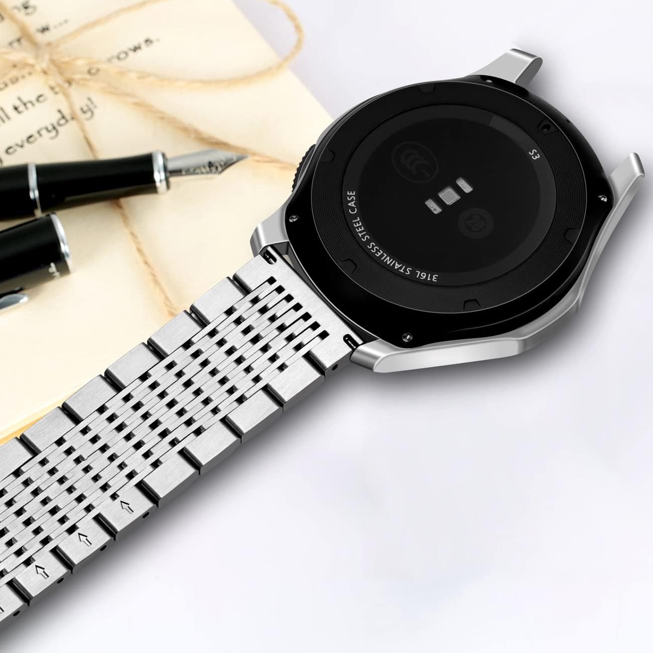 Kai Tian Compatible con Samsung Gear S3 Band 0.866 in Correa de reloj de malla de acero inoxidable para Samsung Galaxy Watch 1.811 in, Gear S3