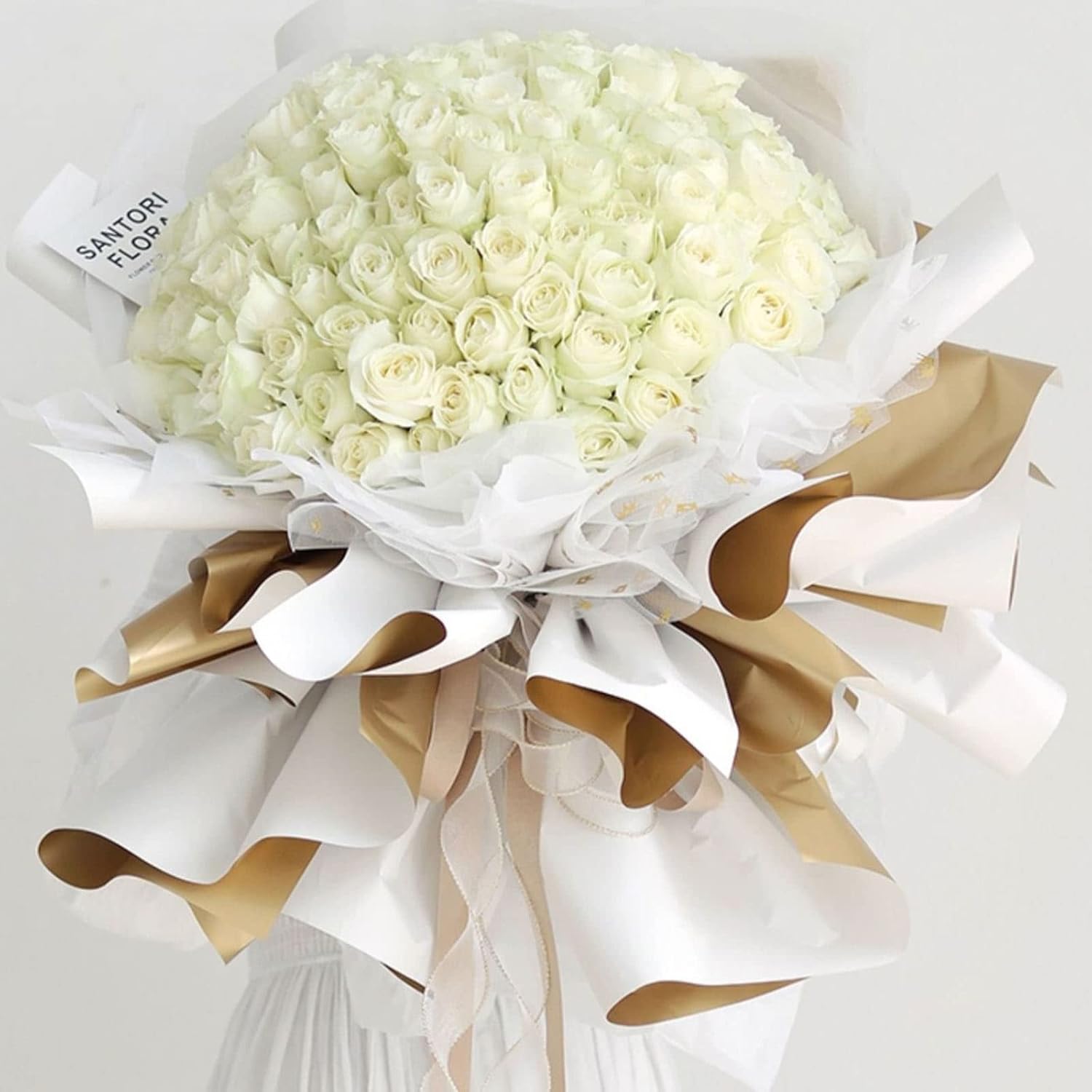 120 hojas de papel de regalo de flores doradas de doble cara, papel de embalaje impermeable de floristería y 3 rollos de cinta de poliéster con