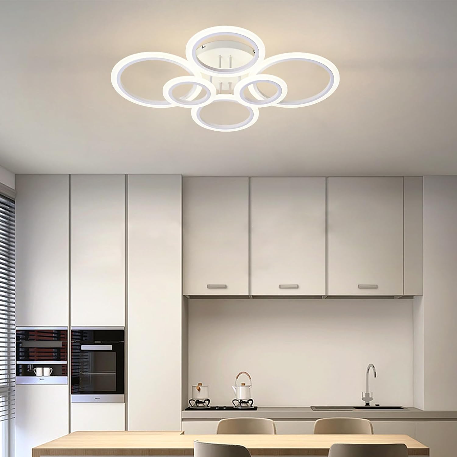 Lámpara de techo LED moderna, luz de techo blanca de 6 anillos, lámpara de techo de montaje empotrado de 4000 K para cocina, dormitorio, sala de