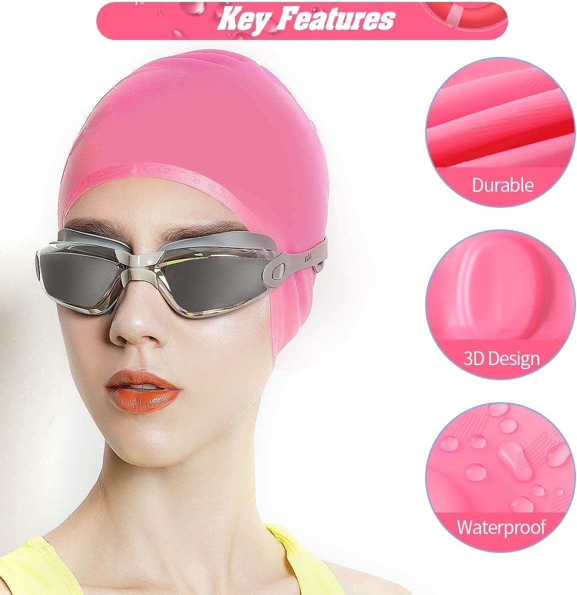 Okela Gorro de natación de silicona para mujeres y hombres, cómodo gorro de baño largo, con bordes reforzados, diseño a prueba de desgarros,