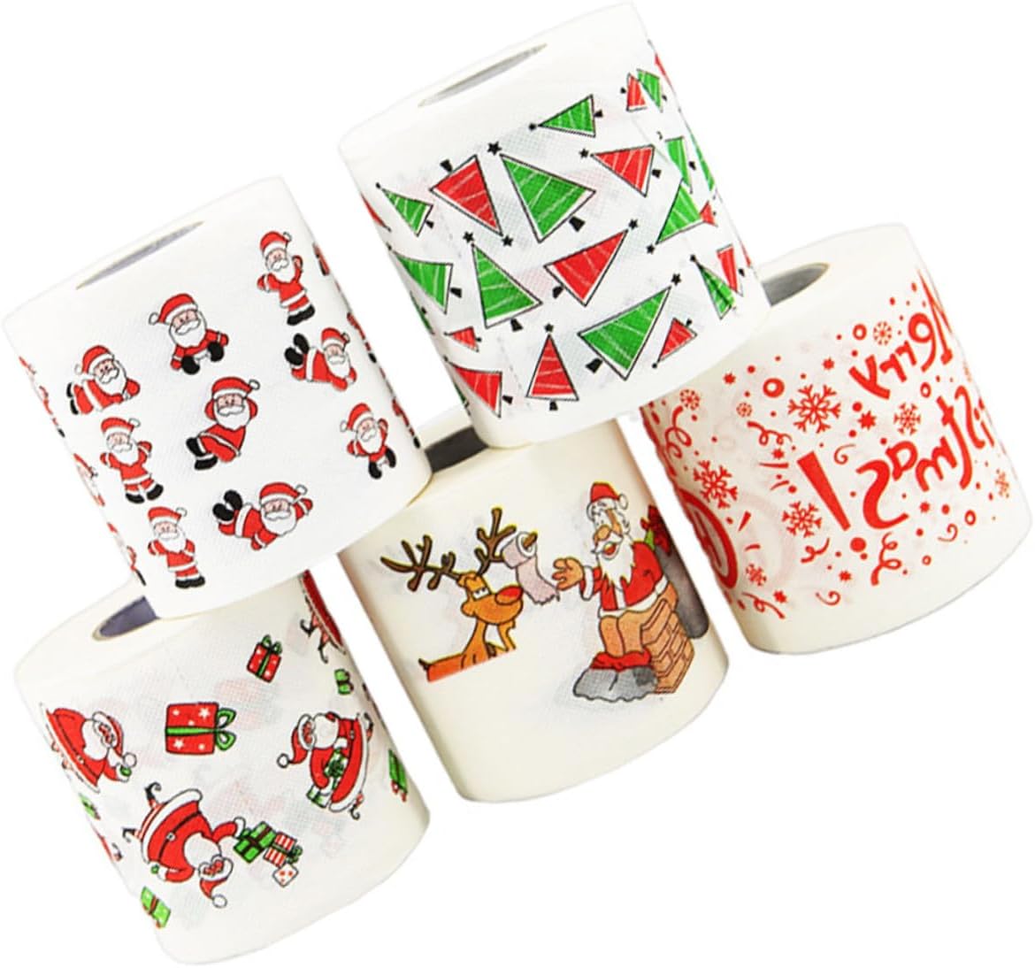 Didiseaon 5 rollos de papel higiénico navideño divertido papel higiénico de Navidad impreso suministros de fiesta Feliz árbol de Navidad,
