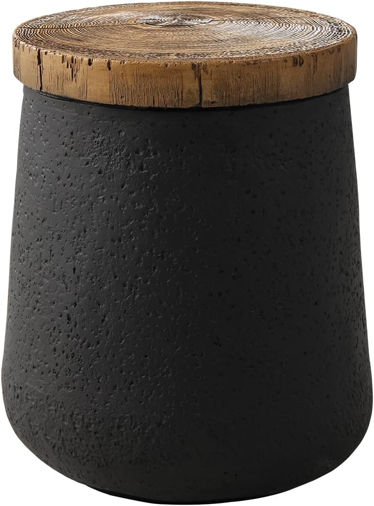HOMPUS Mesa auxiliar de hormigón para exteriores, mesa auxiliar negra para patio, mesa auxiliar pequeña para exteriores con parte superior de grano