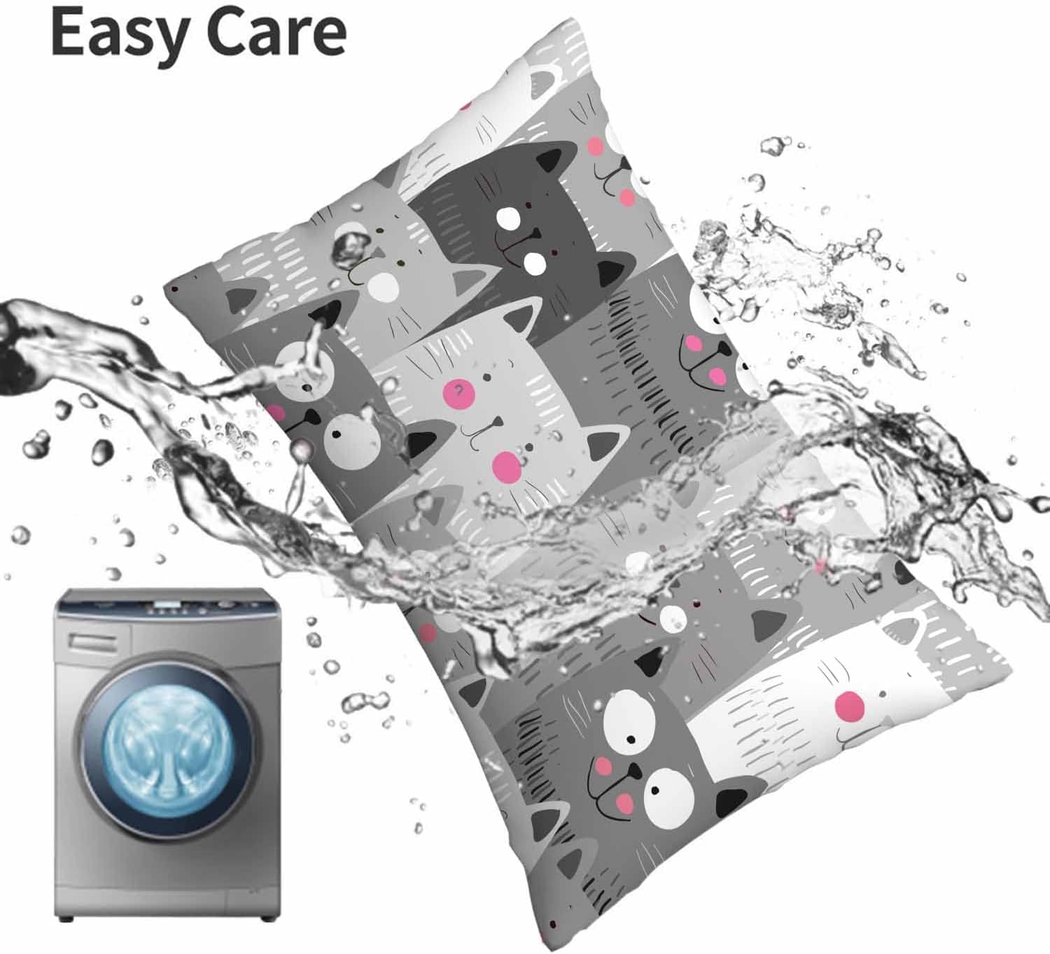 Funda de almohada blanca y gris con diseño de gatos de dibujos animados, funda de cojín lumbar para la cintura, sofá, rectangular, decorativa para