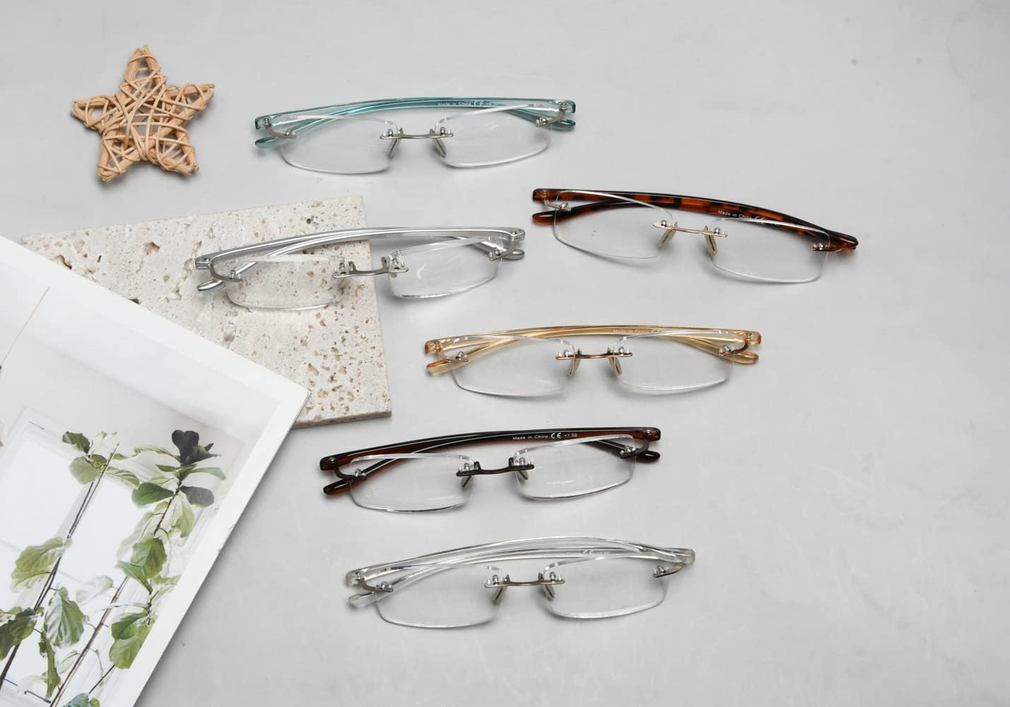 Eyekepper Paquete de 6 lentes de lectura sin montura de color mixto para mujer, lentes de lectura sin marco para hombres +3.50