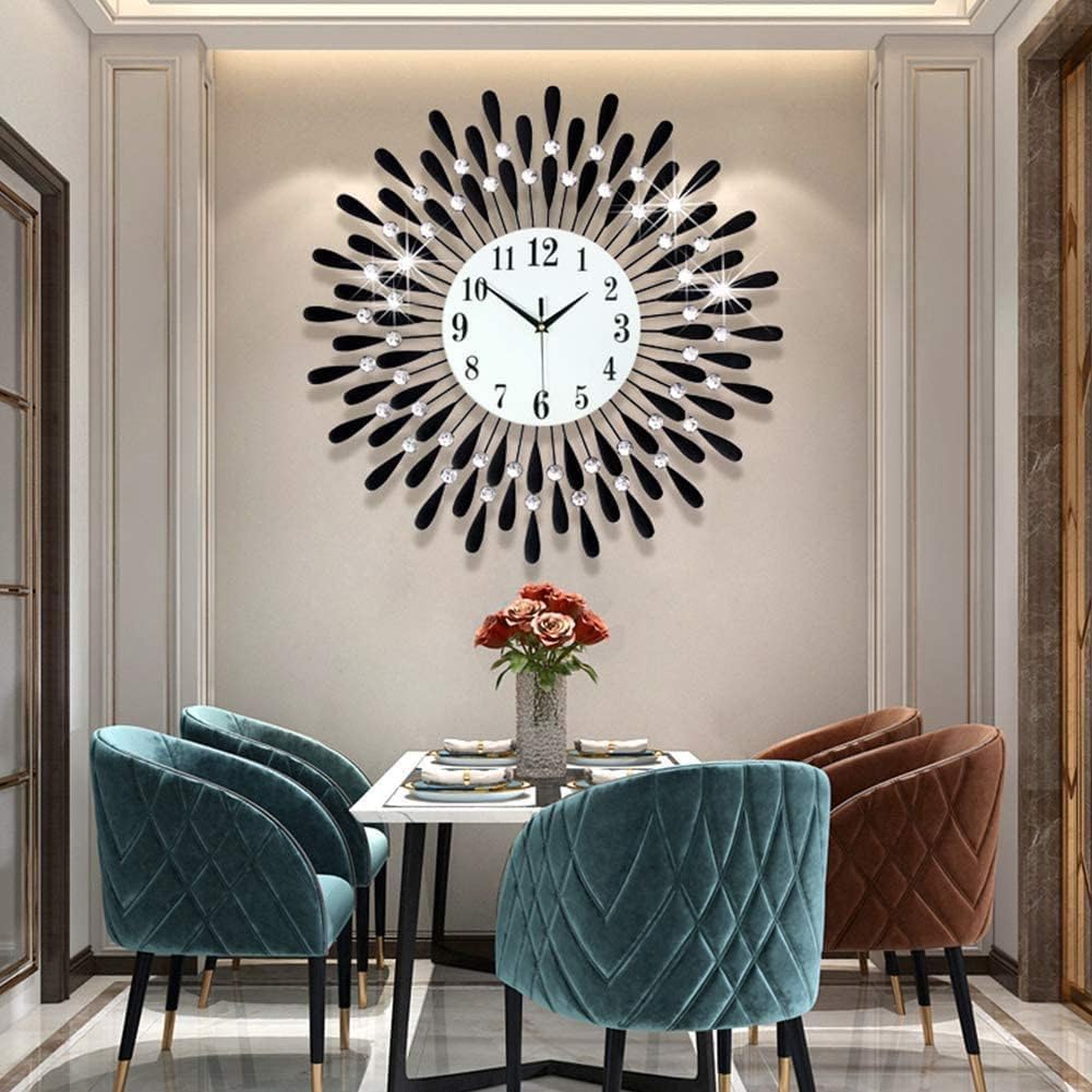 HAODING Reloj de pared con diamantes de cristal, reloj de pared moderno, reloj de pared de flores, reloj de metal silencioso, decoración de arte de