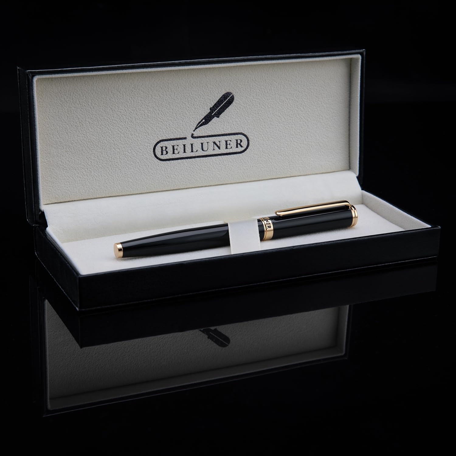Pluma estilográfica de lujo lacada con piano, borde de oro de 24 quilates, punta fina, convertidor de tinta Schneider de Alemania y 6 cartuchos de