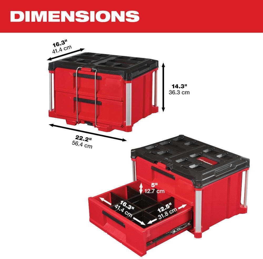 48-22-8442 Se adapta a Milwaukee PACKOUT Caja de herramientas duradera de 2 cajones, caja de herramientas, caja de herramientas de 2 cajones, con