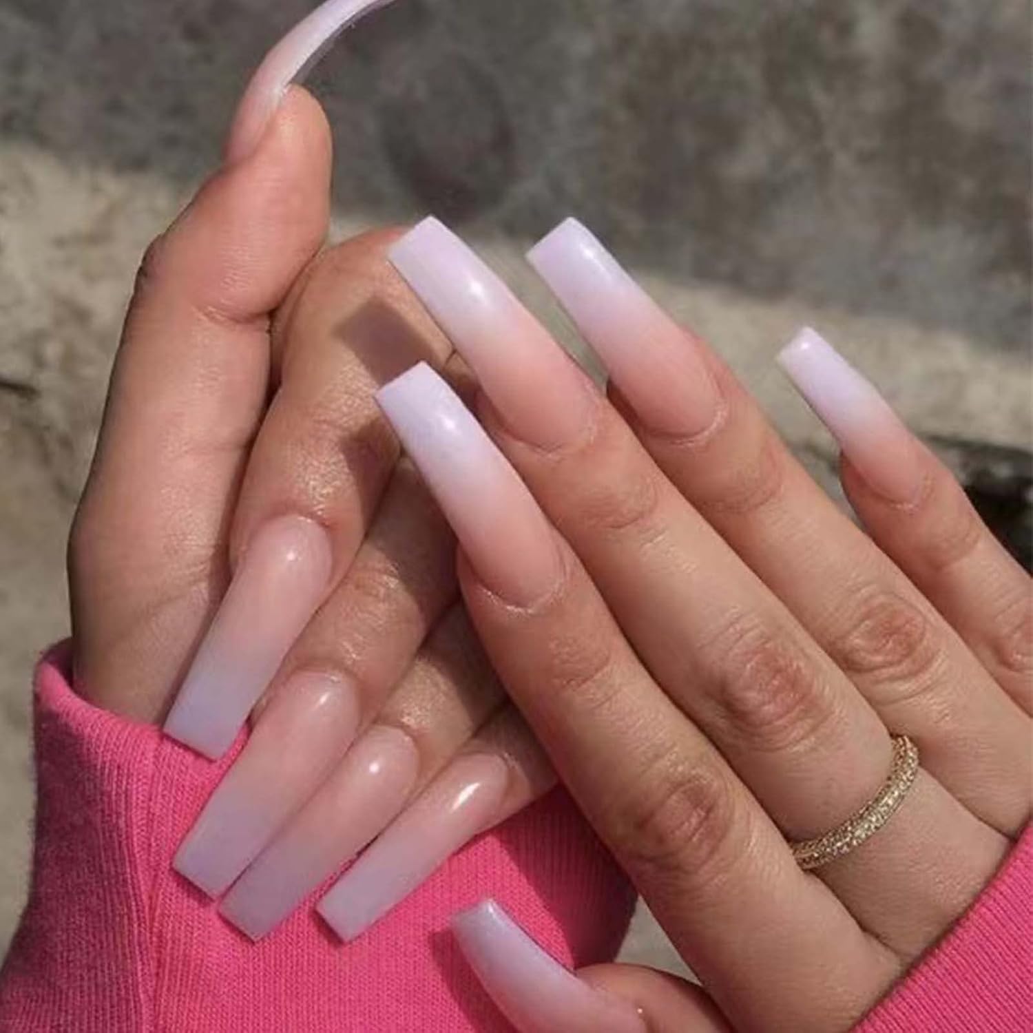 Uñas postizas largas a presión, cuadradas, francesas, de cobertura completa, uñas postizas acrílicas nude, para mujeres y niñas, 24 unidades (blanco