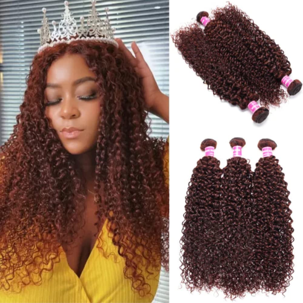 KLAIYI Manojos de cabello humano rizado de color marrón rojizo 12A, cabello virgen brasileño 100% sin procesar, color castaño cobrizo, rojo cobrizo,