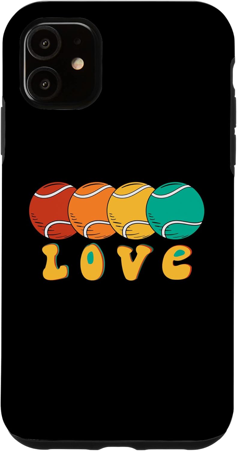 iPhone 11 Retro Groovy – Camiseta de tenis, estuche de pelotas de tenis LOVE