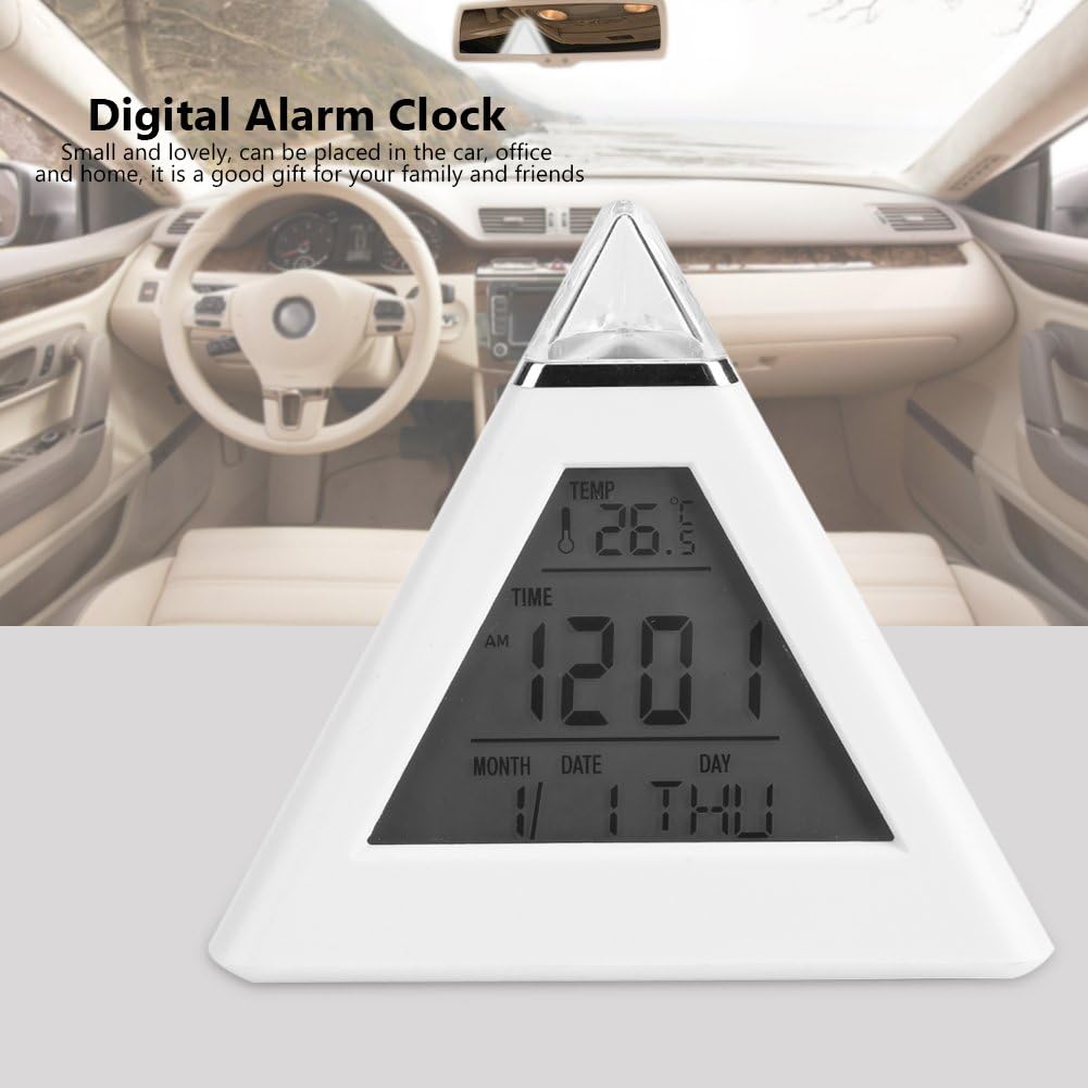 TOPINCN Reloj despertador piramidal, LED que cambia de color, reloj despertador digital LCD, termómetro de luz nocturna, reloj de mesa de escritorio