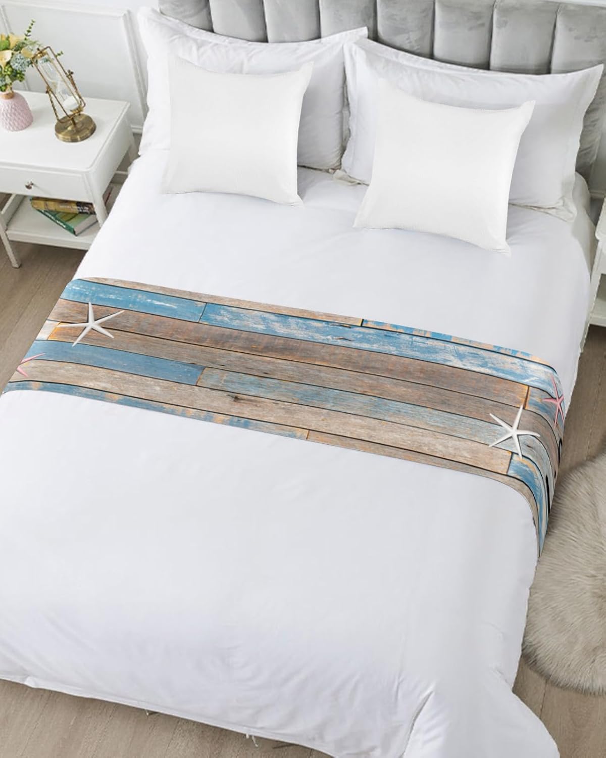 Bed Runner Scarf Wooden Board Quotes – Life is Better at the Beach Bedding Scarf Decorative Bed Runners Cover for Home Bedroom Hotel Wedding Room
