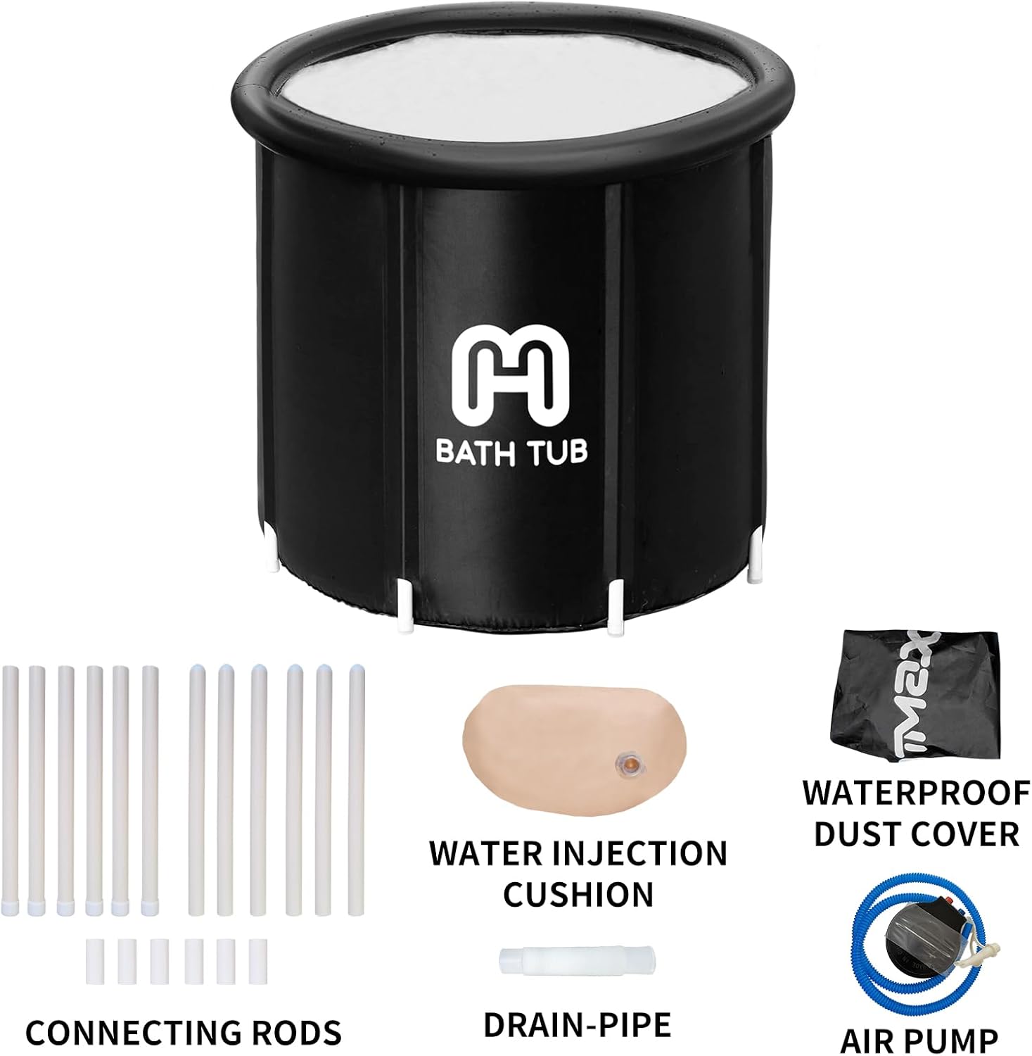 Bañera plegable portátil para adultos, bañera de hidromasaje, bañera plegable independiente para el hogar, bañera de hidromasaje con cojín (31.5 x