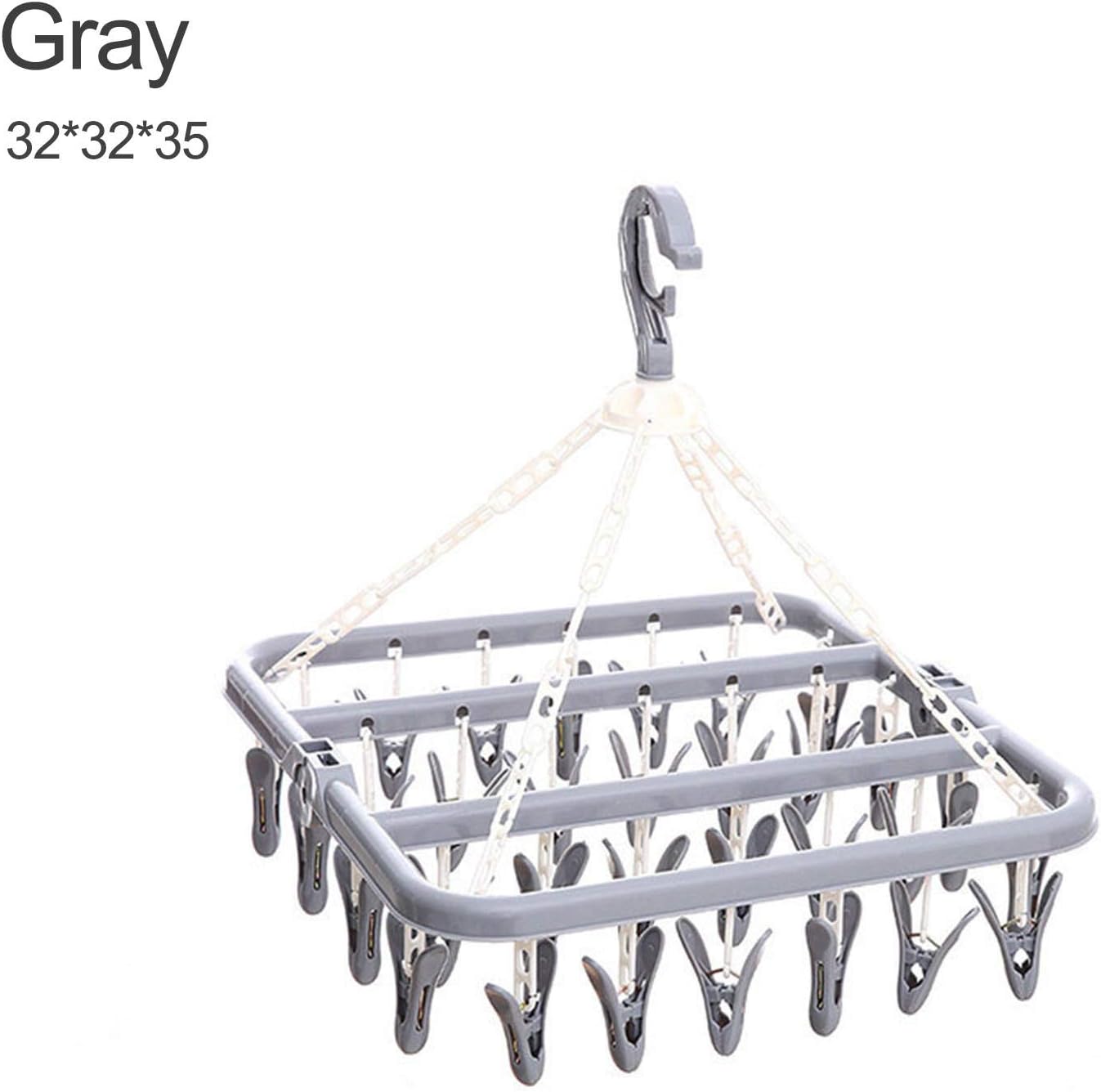Percha de secado de ropa con 32 clips, ganchos plegables de plástico a prueba de viento para colgar toallas, ropa interior, brasieres, ropa de bebé,