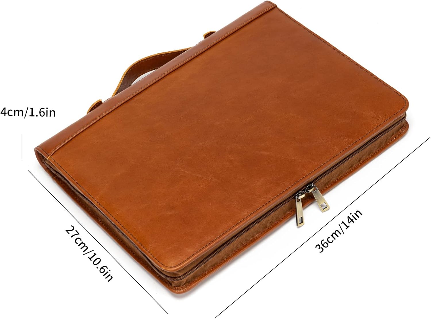 YIWEN Cartera de cuero genuino hecha a mano, con cremallera y carpeta de 3 anillos, organizador profesional de negocios, carpeta de currículum,