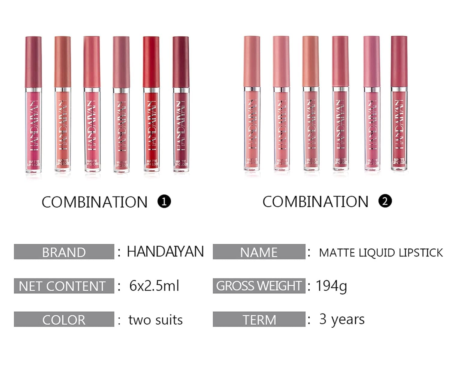 Juego de lápices labiales de 6 colores, antiadherente, mate, terciopelo brillante, de larga duración, para mujeres y niñas (A)