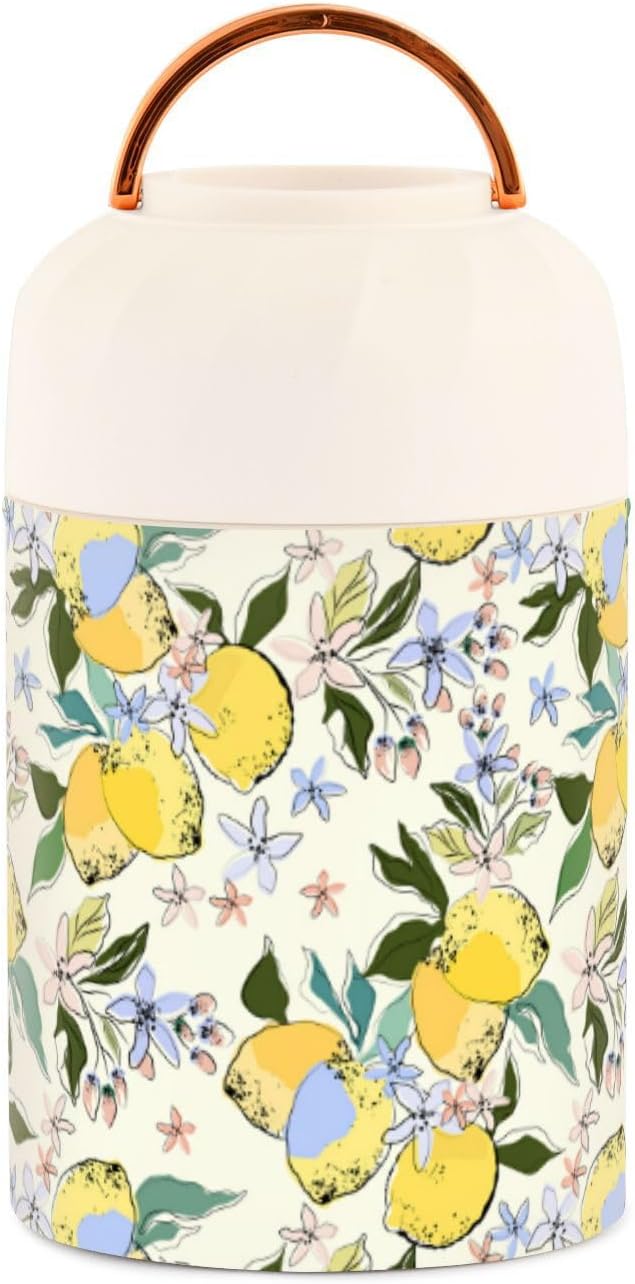 MCHIVER Coloridos limones flores tarro de comida con cuchara de acero inoxidable aislado al vacío contenedor de alimentos 17 oz termo de alimentos