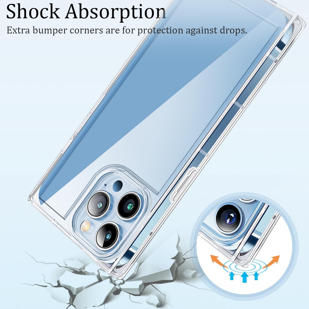 Funda cuadrada compatible con iPhone 15 Pro Max de 6.7 pulgadas, funda transparente con esquinas cuadradas reforzadas, TPU suave + policarbonato a