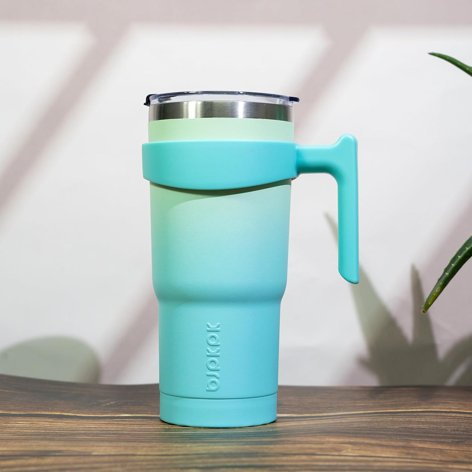 BJPKPK Vaso con asa, vaso de acero inoxidable de 10 onzas con tapa y pajita, tazas de café aisladas, turquesa