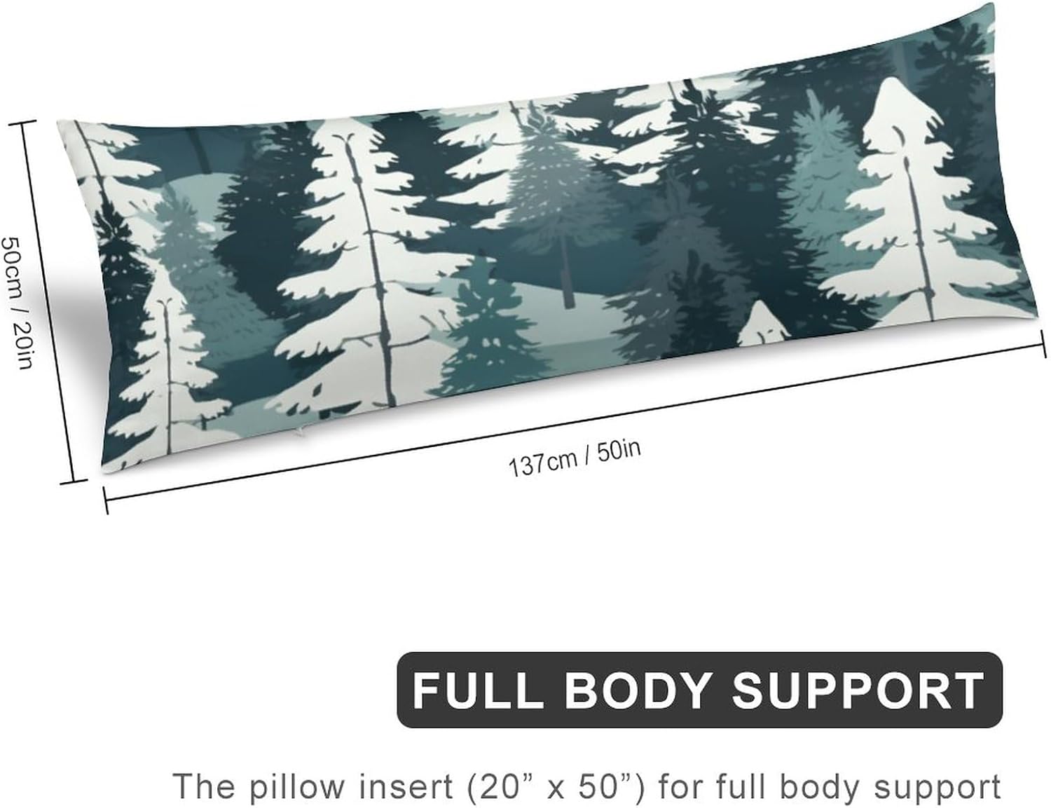 Funda de almohada corporal con diseño de bosque nevado de invierno, pinos, escena, respaldo largo, funda protectora de almohada para feliz año