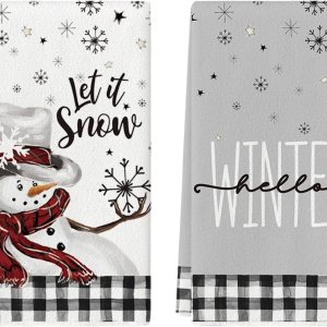 Artoid Mode Juego de 2 toallas de cocina de invierno con diseño de muñeco de nieve con diseño de muñeco de nieve de búfalo, 18 x 26 pulgadas, Artoid Mode Juego de 2 toallas de cocina de invierno con diseño de muñeco de nieve con diseño de muñeco de nieve de búfalo, 18 x 26 pulgadas,